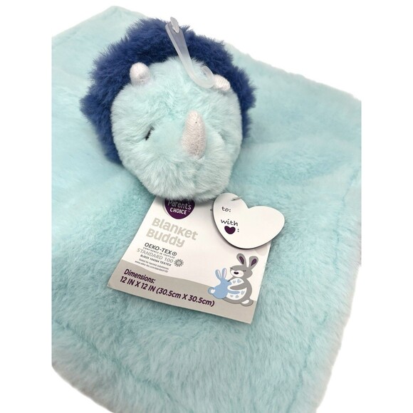 Parents Choice Triceratops Dinosaur Lovey Plush Blue Security Blanket Buddy NEW - Picture 10 of 10